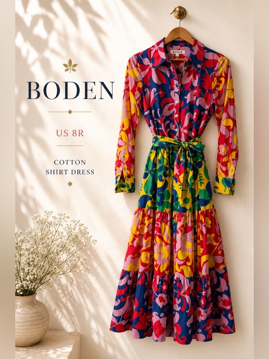 Boden Dresses & Skirts - Boden Multicolor Floral Print Tiered Midi Shirt Dress US 8R